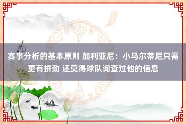 赛事分析的基本原则 加利亚尼：小马尔蒂尼只需更有拼劲 还莫得球队询查过他的信息