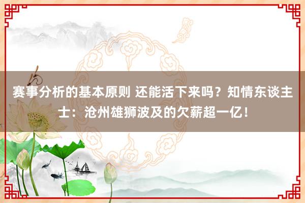 赛事分析的基本原则 还能活下来吗？知情东谈主士：沧州雄狮波及的欠薪超一亿！