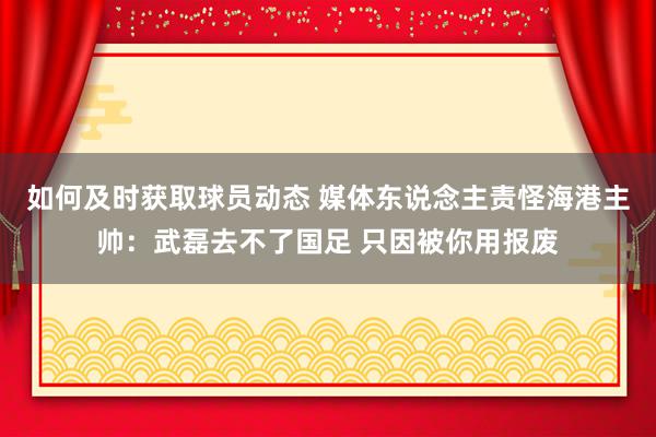 如何及时获取球员动态 媒体东说念主责怪海港主帅：武磊去不了国足 只因被你用报废